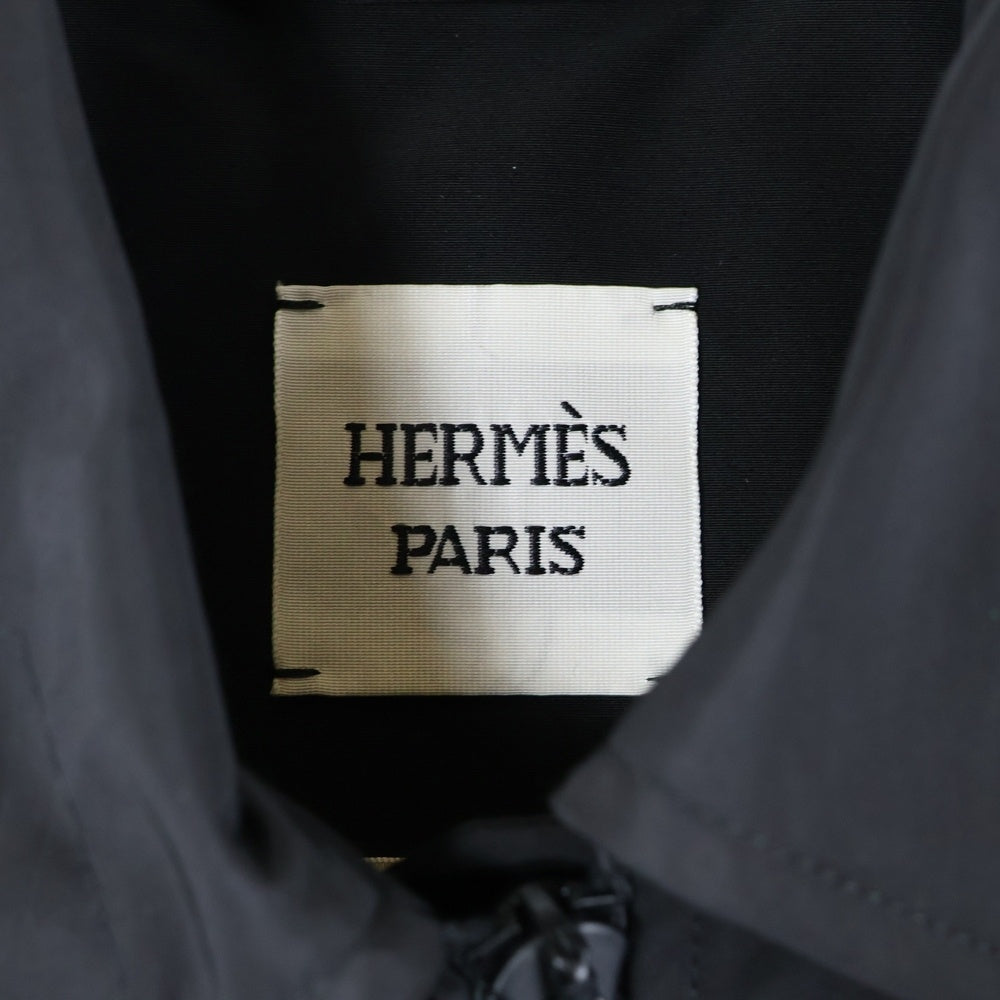 HERMES(エルメス) 25AW クルー ド セル ウィンドブレーカー セリエボタン ドローストリング ウール ポリエステル ジップアップ ジャケット ブラック