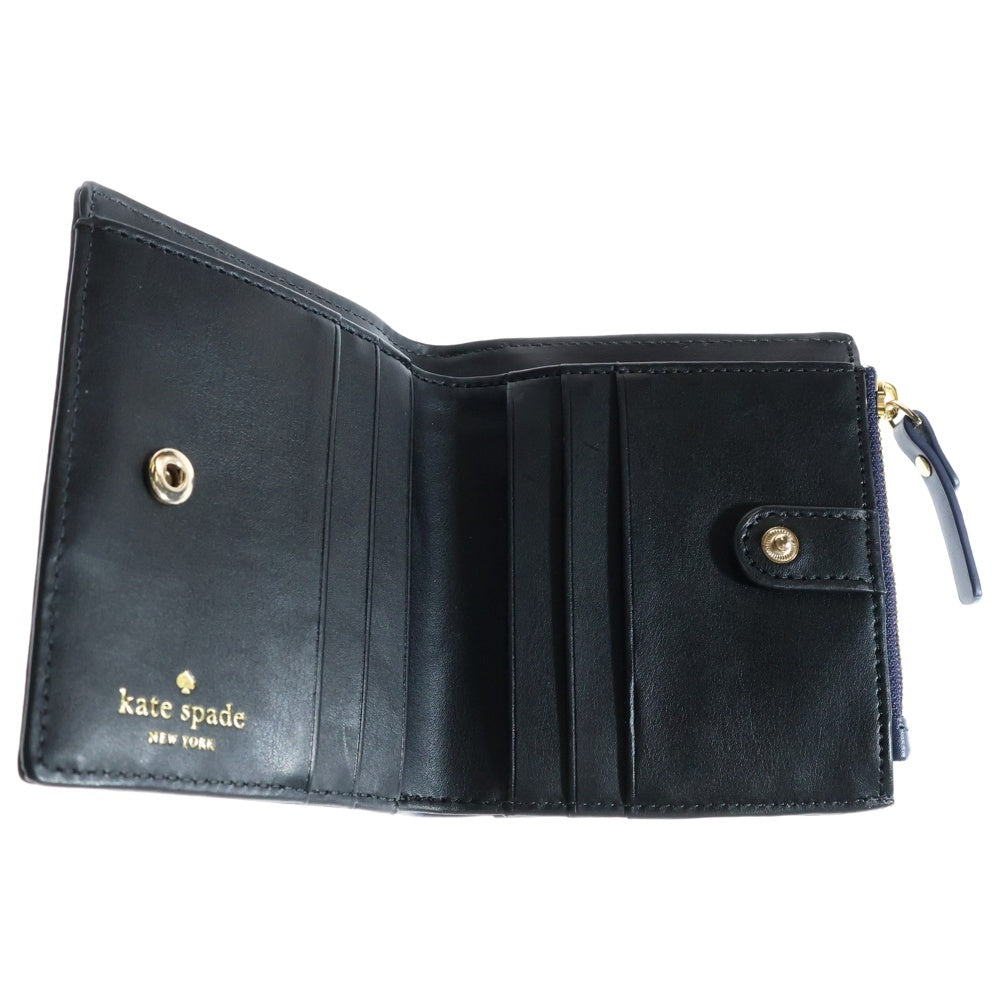 Kate Spade(ケイトスペード) コンパクトウォレット 二つ折り財布 コインケース カードケース ホワイト×ブルー ゴールド金具 チェック レザー