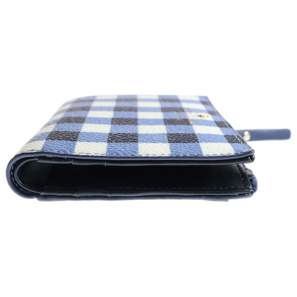 Kate Spade(ケイトスペード) コンパクトウォレット 二つ折り財布 コインケース カードケース ホワイト×ブルー ゴールド金具 チェック レザー