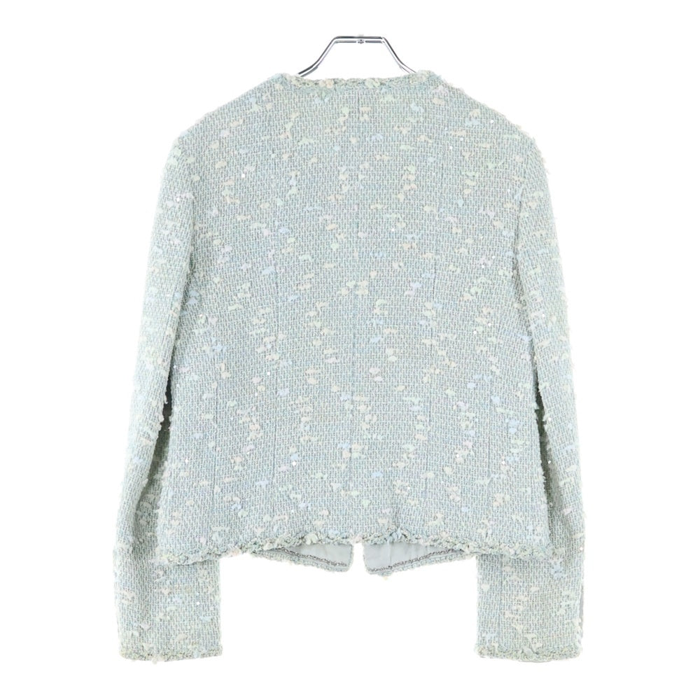 CHANEL(シャネル) 07C クルーズコレクション ココマークボタン ストーン スパンコール 装飾 ファンシーツイード ノーカラー ジャケット ライトブルー レディース P29904V16316
