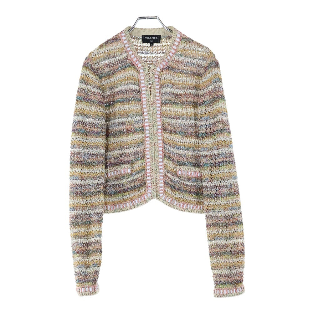 CHANEL(シャネル) 17C クルーズコレクション フロントフック コットンニット ノーカラー ジャケット ベージュ/マルチカラー P55787K07310