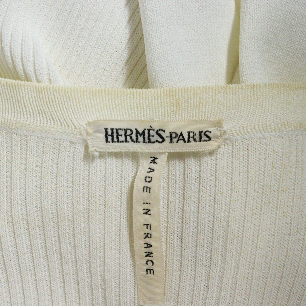 HERMES(エルメス) マルジェラ期 馬車柄 シルクスカーフ ビスコース レーヨン ニット 切り替え ジップアップ カーディガン ホワイト レディース
