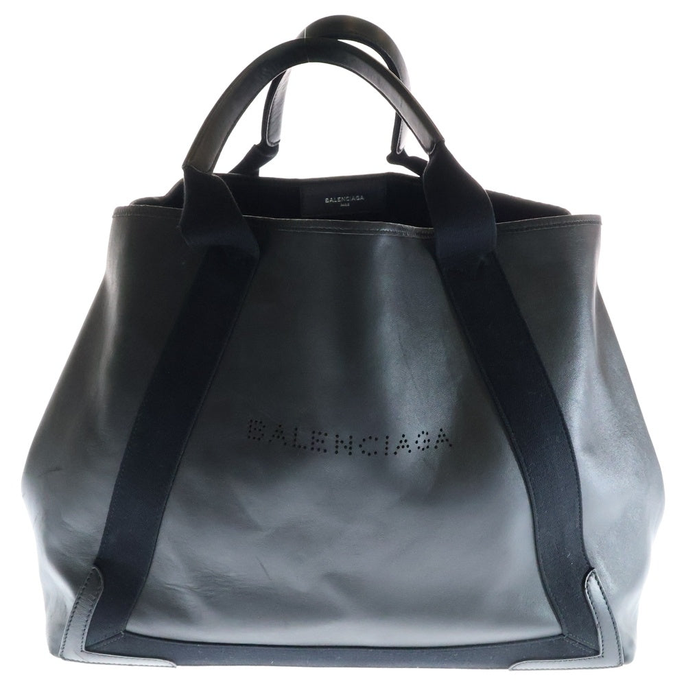 BALENCIAGA(バレンシアガ) NAVY CABAS ネイビーカバスM パンチングロゴレザートートバッグ ブラック 339936