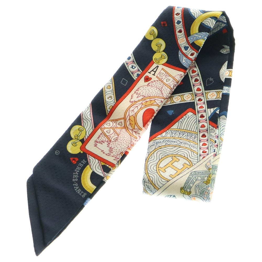 HERMES(エルメス) ツイリー PIQUE DAME DE COEUR ハートのクイーン ネイビー シルク スカーフ ラインストーン