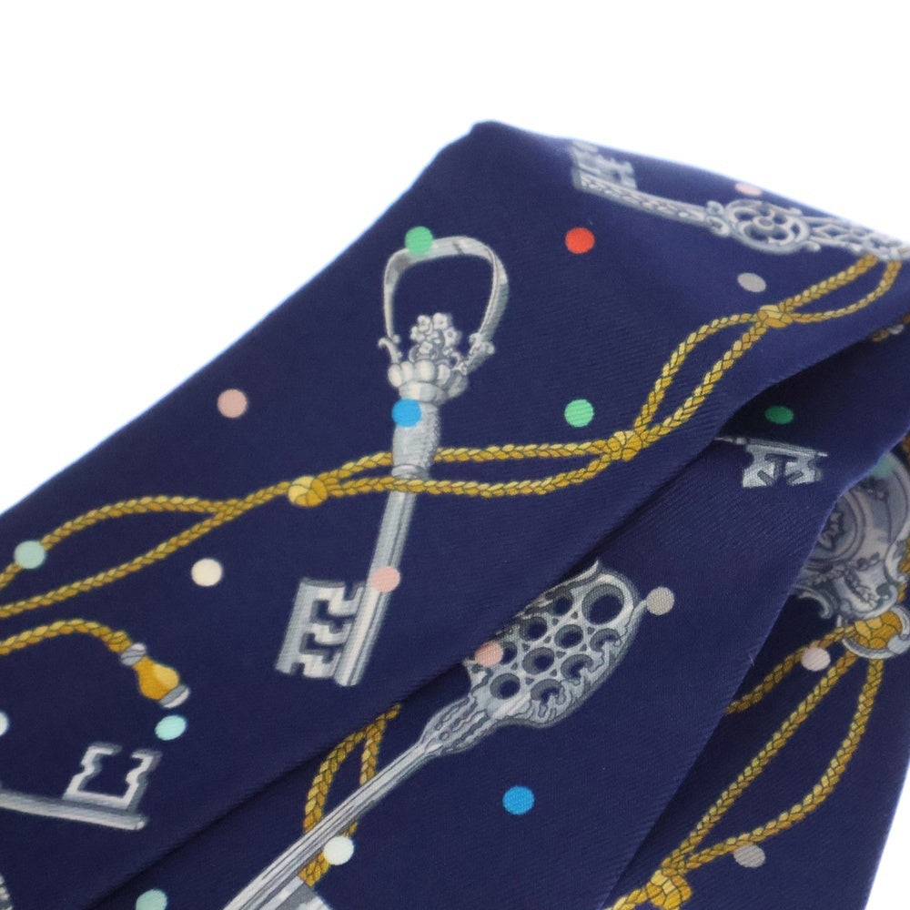 HERMES(エルメス) Les Cles a Pois レクレアポア ツイリー シルク総柄スカーフ ネイビー レディース