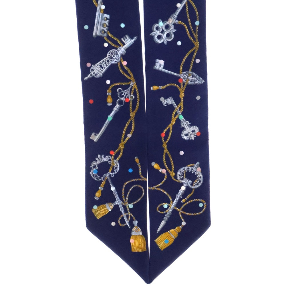 HERMES(エルメス) Les Cles a Pois レクレアポア ツイリー シルク総柄スカーフ ネイビー レディース