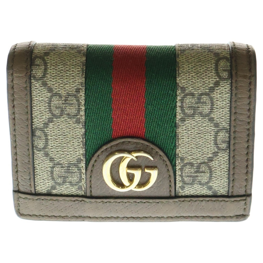 GUCCI(グッチ) オフディアGGスプリーム コンパクトウォレット 二つ折り財布 シェリーライン ブラウンPVC×レザー 523155