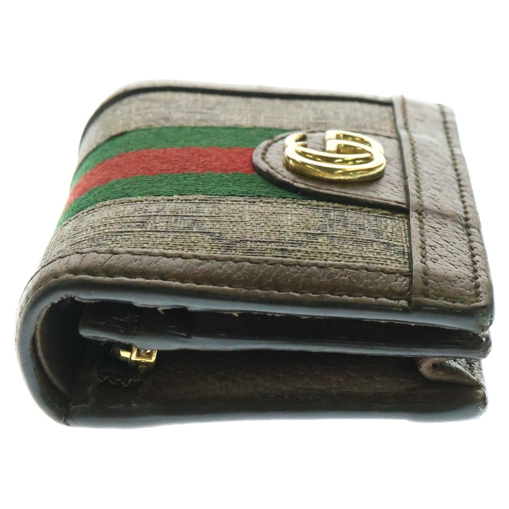 GUCCI(グッチ) オフディアGGスプリーム コンパクトウォレット 二つ折り財布 シェリーライン ブラウンPVC×レザー 523155