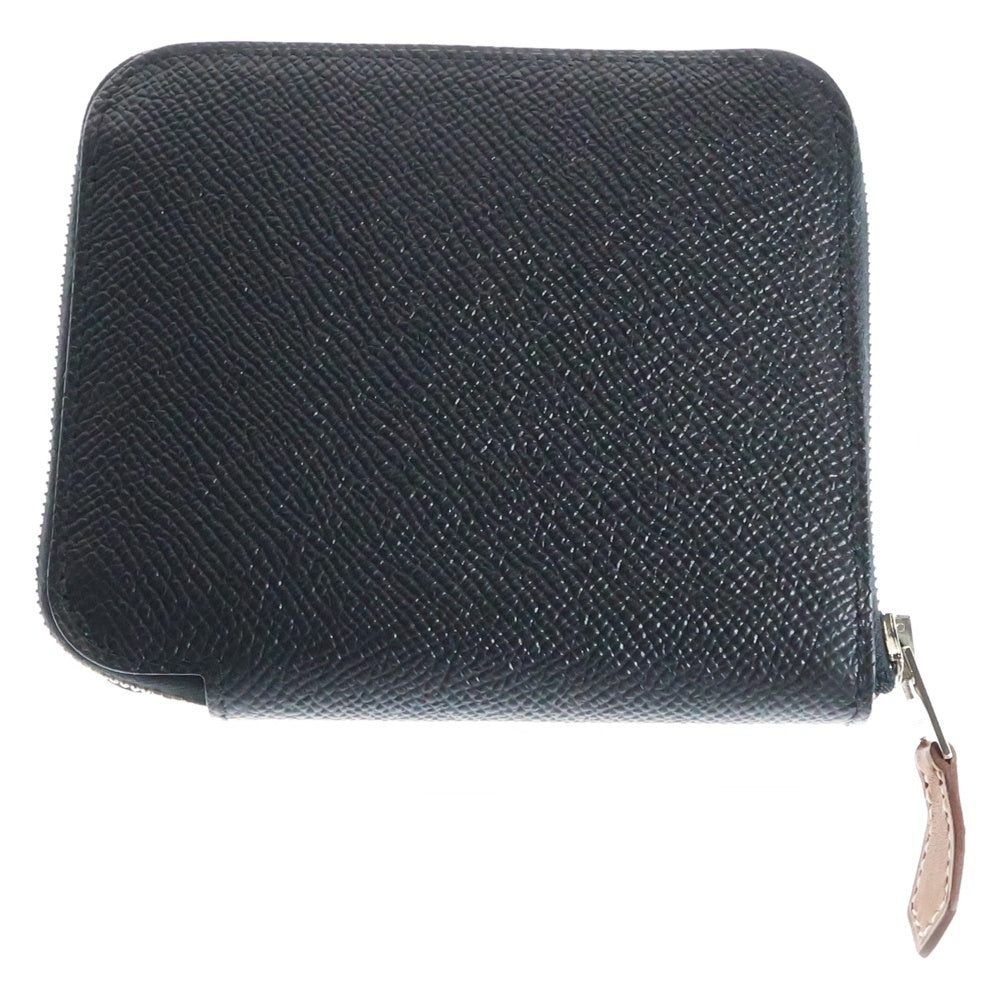 HERMES(エルメス) シルクインコンパクト アザップ エプソン レザー ラウンドファスナー コンパクトウォレット 財布 シルバー金具 ブラック/ブラウン W刻印