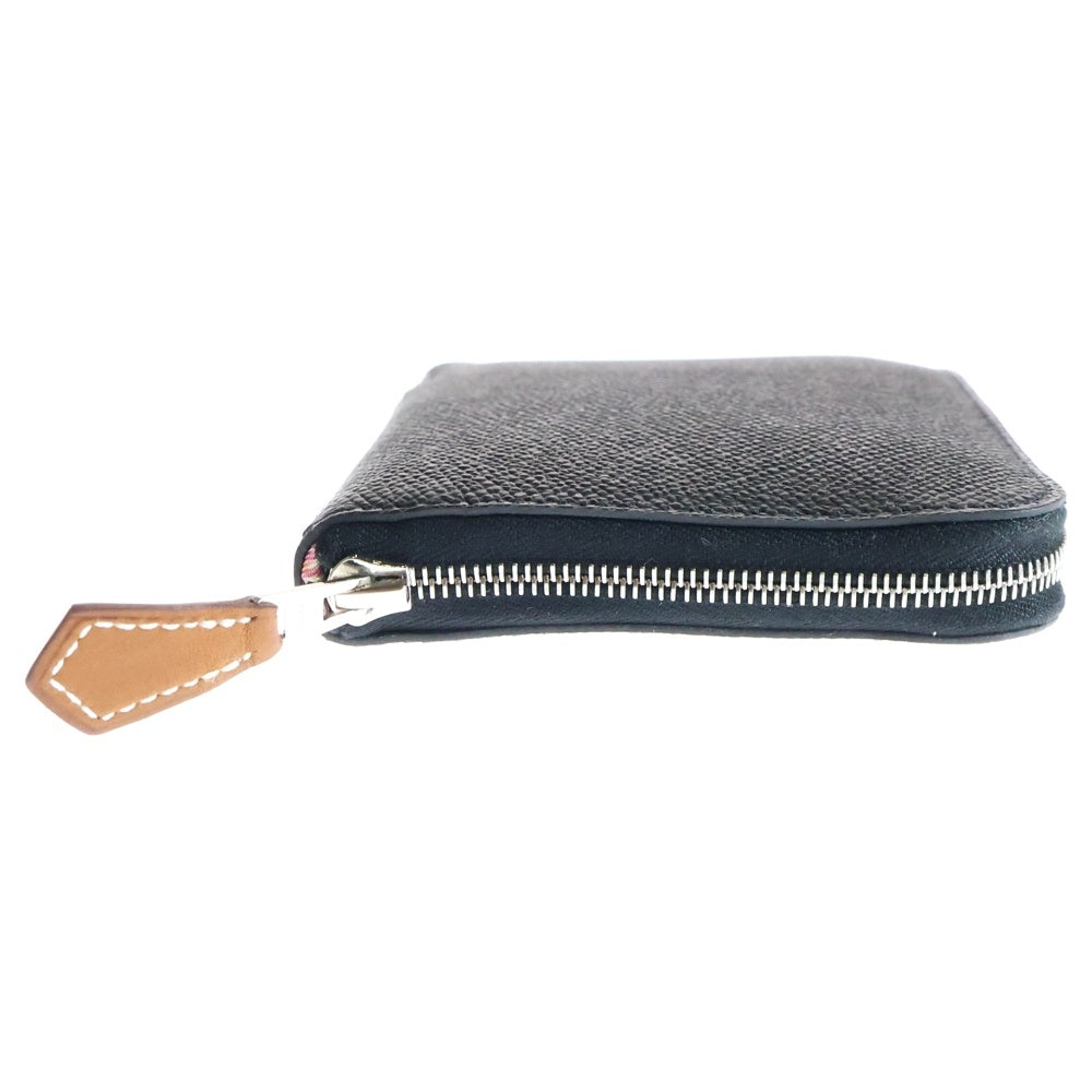 HERMES(エルメス) シルクインコンパクト アザップ エプソン レザー ラウンドファスナー コンパクトウォレット 財布 シルバー金具 ブラック/ブラウン W刻印
