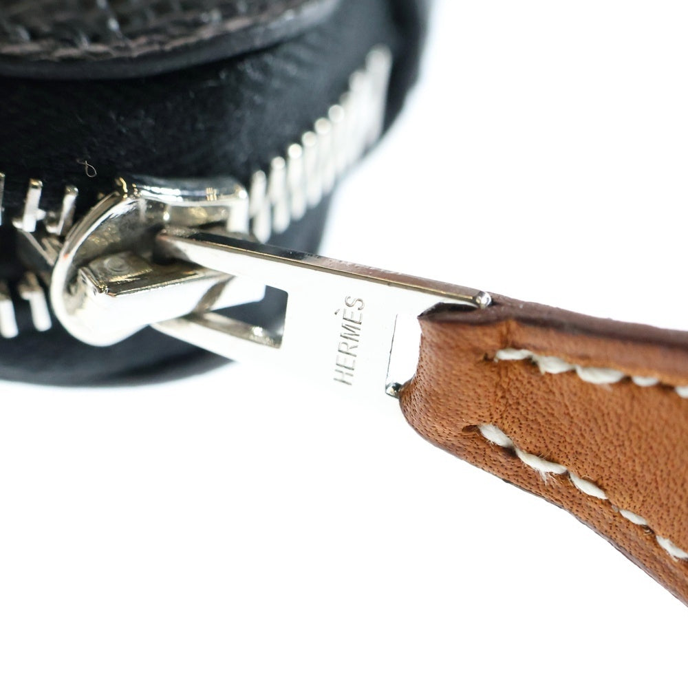 HERMES(エルメス) シルクインコンパクト アザップ エプソン レザー ラウンドファスナー コンパクトウォレット 財布 シルバー金具 ブラック/ブラウン W刻印
