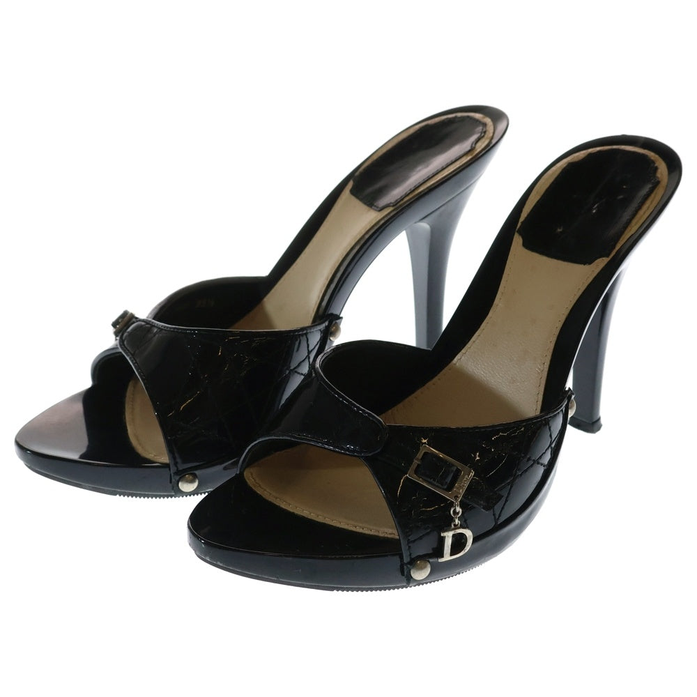 Christian Dior(クリスチャンディオール) カナージュ パテントレザー ヒール サンダル オープントゥ パンプス シューズ ブラック レディース