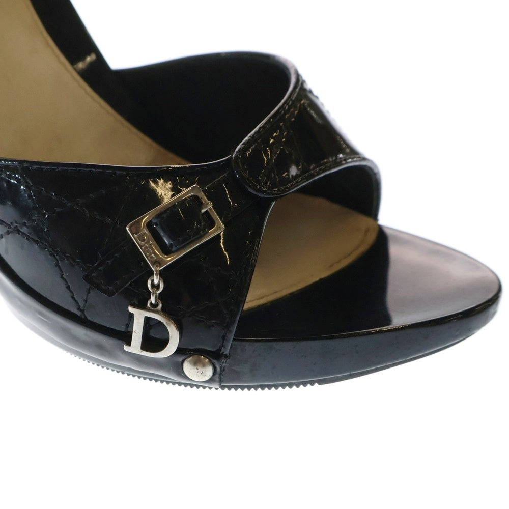 Christian Dior(クリスチャンディオール) カナージュ パテントレザー ヒール サンダル オープントゥ パンプス シューズ ブラック レディース