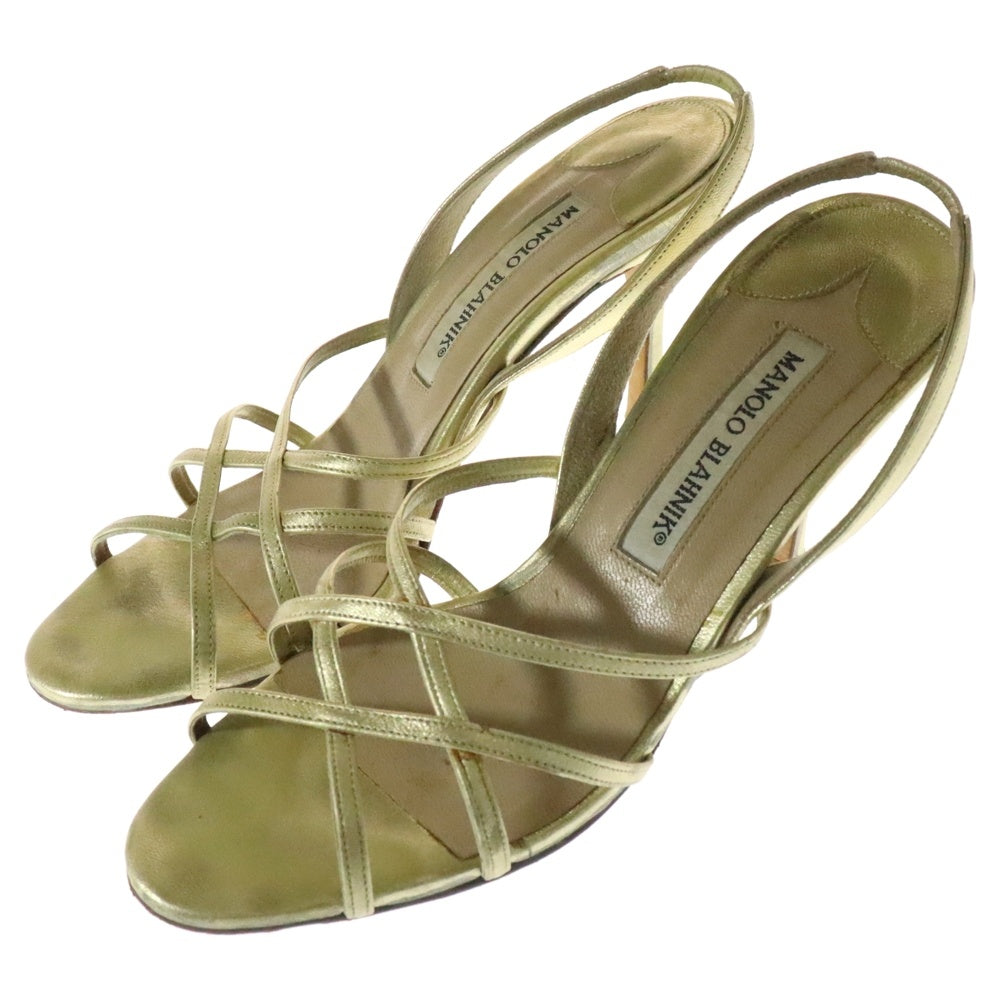 MANOLO BLAHNIK(マノロブラニク) メタリックレザー ストラップ ヒール サンダル シューズ ゴールド レディース