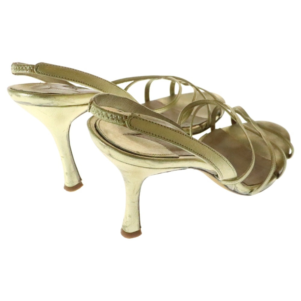 MANOLO BLAHNIK(マノロブラニク) メタリックレザー ストラップ ヒール サンダル シューズ ゴールド レディース