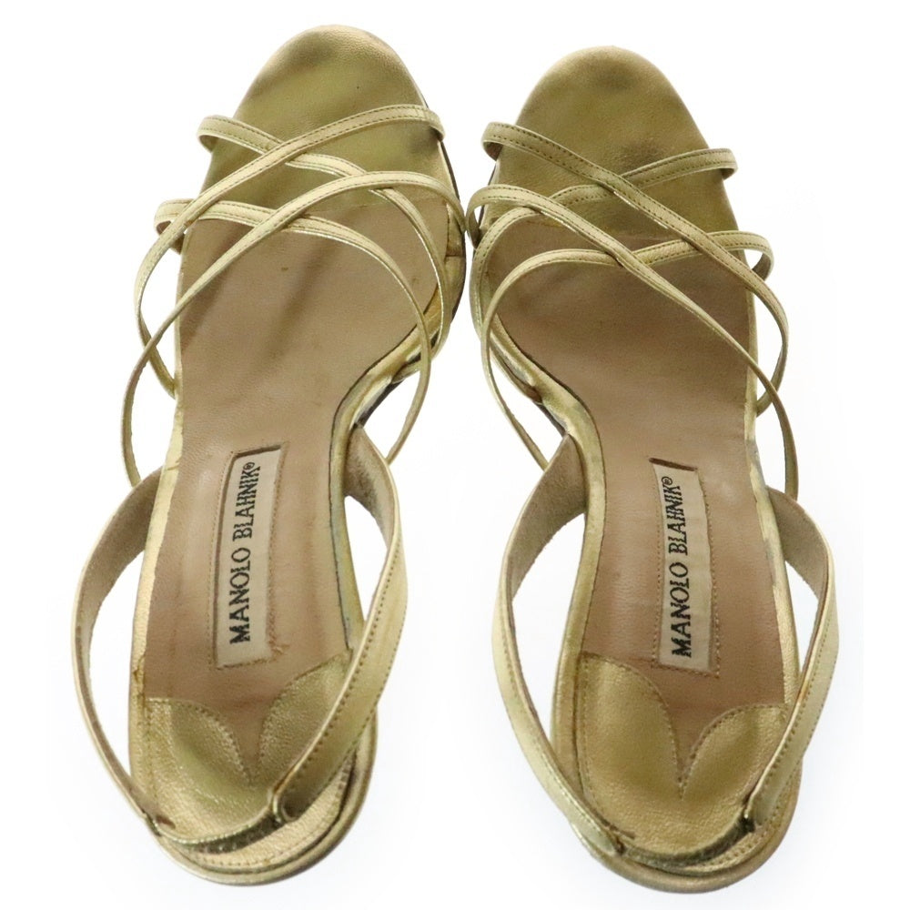 MANOLO BLAHNIK(マノロブラニク) メタリックレザー ストラップ ヒール サンダル シューズ ゴールド レディース
