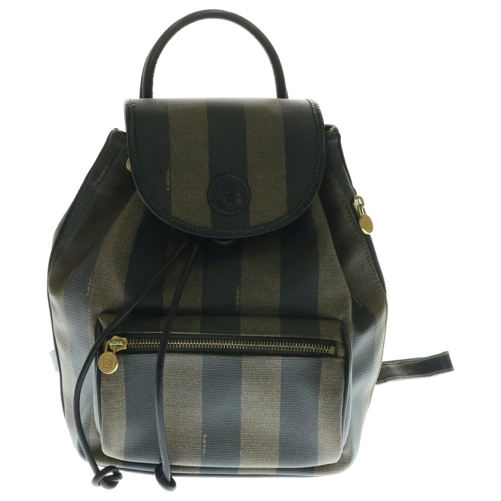 FENDI(フェンディ) ぺカン バックパック リュックサック ミニバッグ カーキ×ブラック PVC×レザーゴールド金具