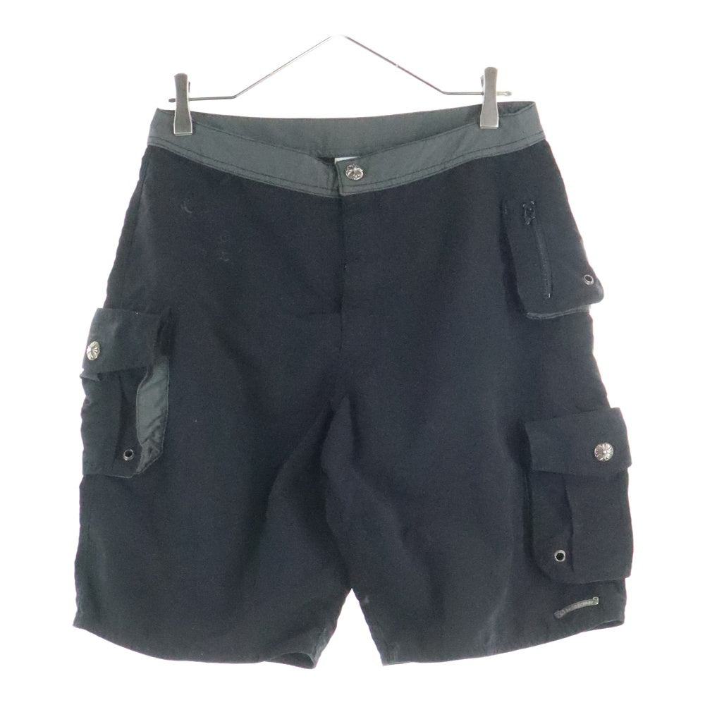 CHROME HEARTS(クロムハーツ) クロスボール ボタン ナイロン バイカラー スイム ハーフ ショートパンツ ショーツ ブラック/グレー