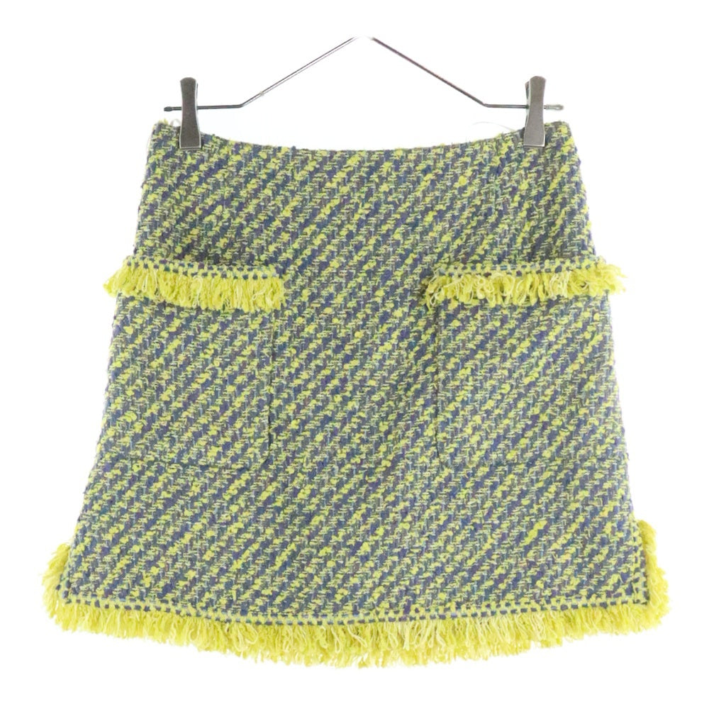 LOUIS VUITTON(ルイヴィトン) 14SS コットン ツイード フリンジ セミフレア ミニ スカート イエロー/ブルー レディース RW141A F5SK 14BTX