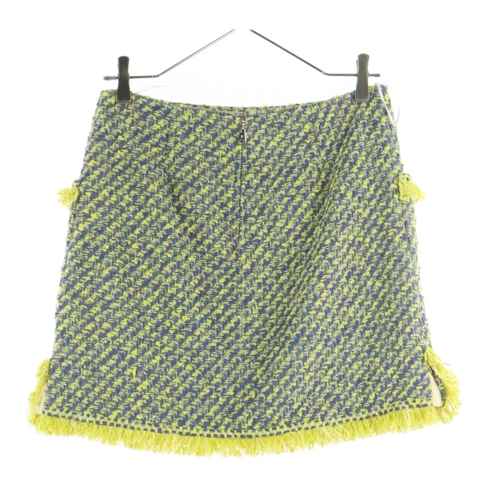 LOUIS VUITTON(ルイヴィトン) 14SS コットン ツイード フリンジ セミフレア ミニ スカート イエロー/ブルー レディース RW141A F5SK 14BTX