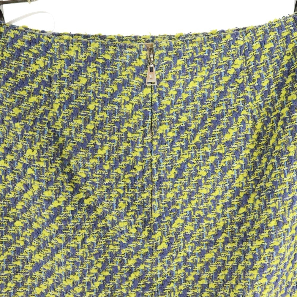 LOUIS VUITTON(ルイヴィトン) 14SS コットン ツイード フリンジ セミフレア ミニ スカート イエロー/ブルー レディース RW141A F5SK 14BTX