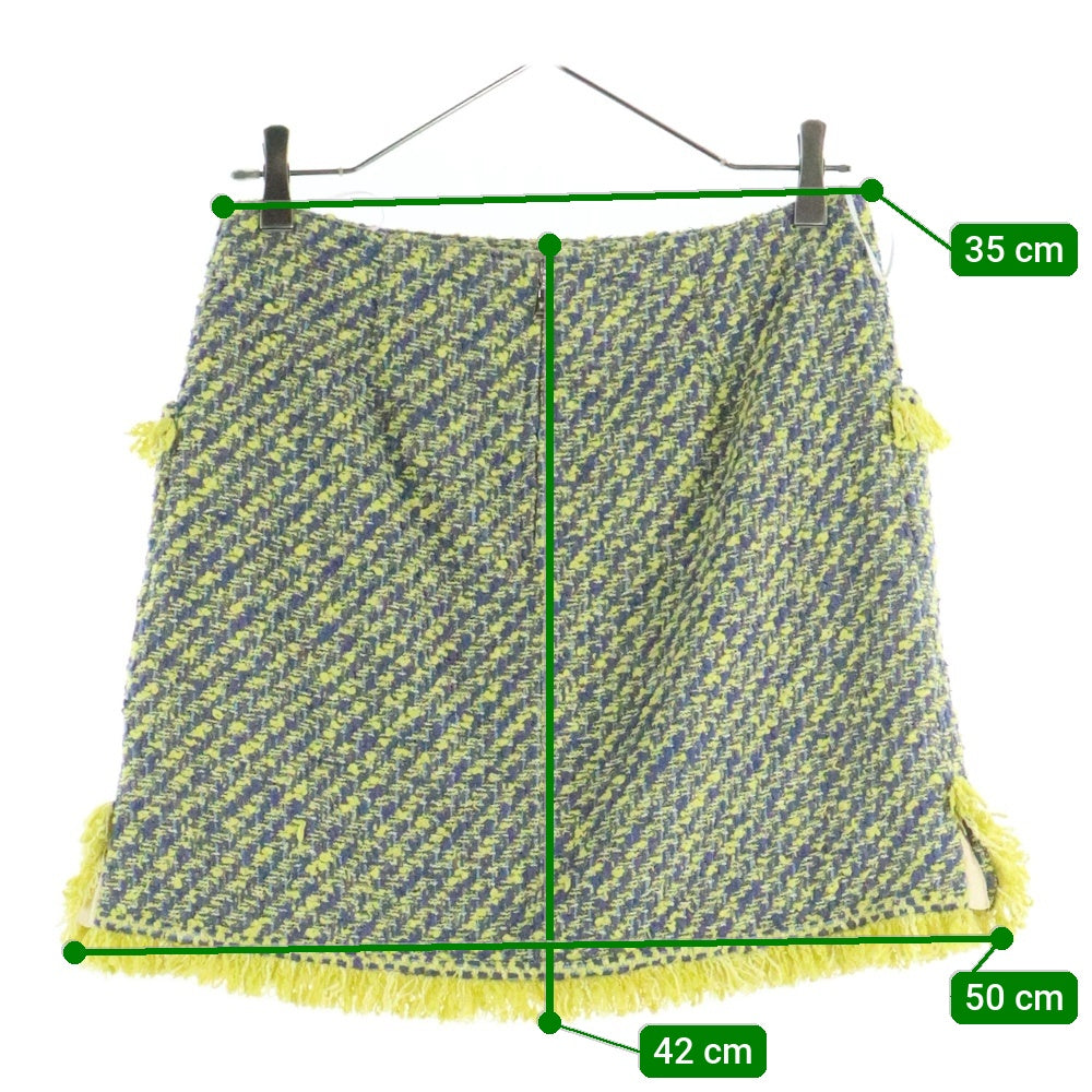 LOUIS VUITTON(ルイヴィトン) 14SS コットン ツイード フリンジ セミフレア ミニ スカート イエロー/ブルー レディース RW141A F5SK 14BTX