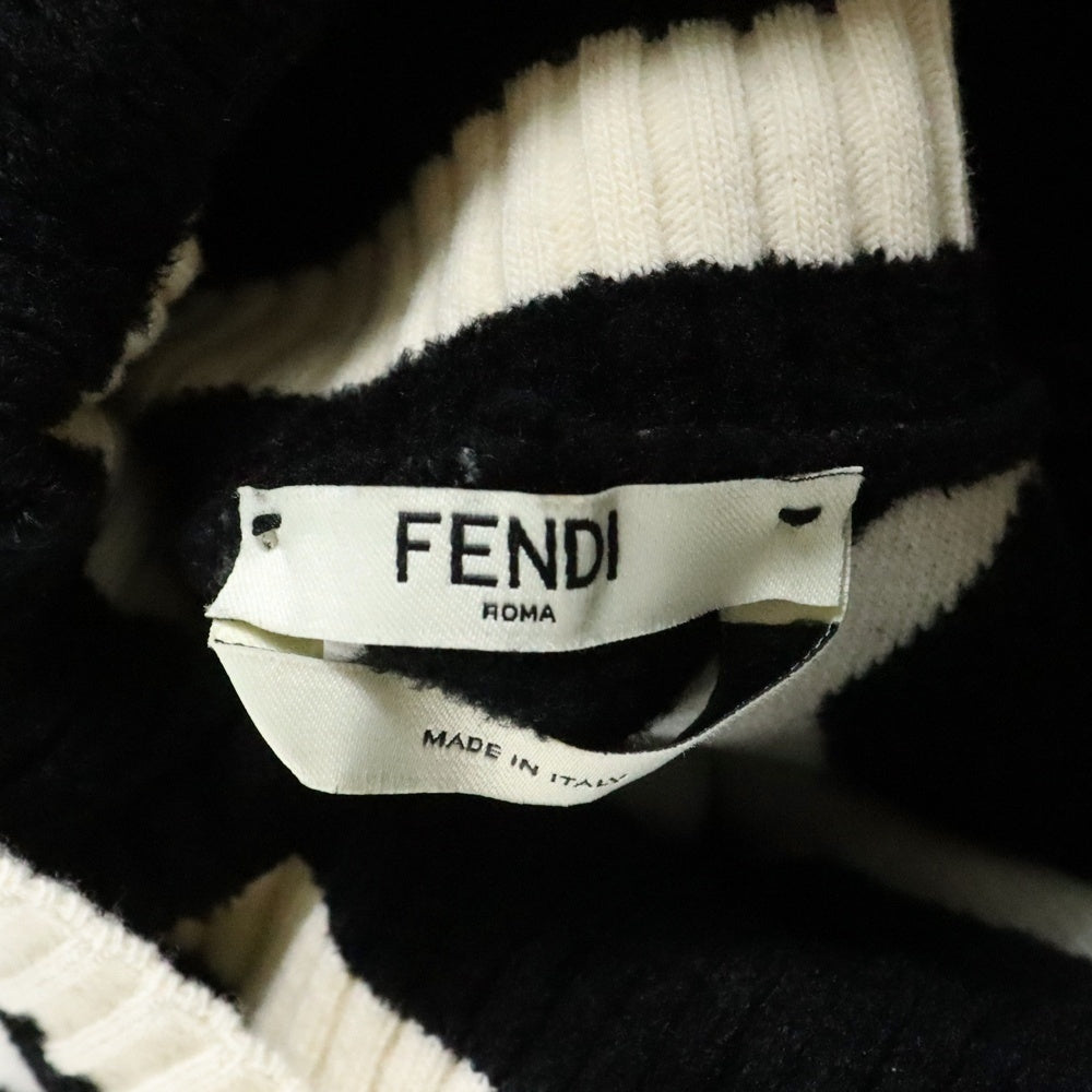 FENDI(フェンディ) ワッペンロゴ ズッカ総柄 オーバーサイズ ウール ニット セーター ポンチョ トップス ブラック/ホワイト レディース FZY639 A3PU