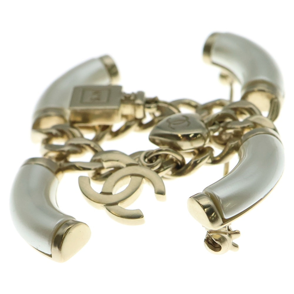 CHANEL(シャネル) ビッグココマーク パフューム×ハート×ココマークチャーム ブローチ ピンバッジ ホワイト×ゴールド GP B18B