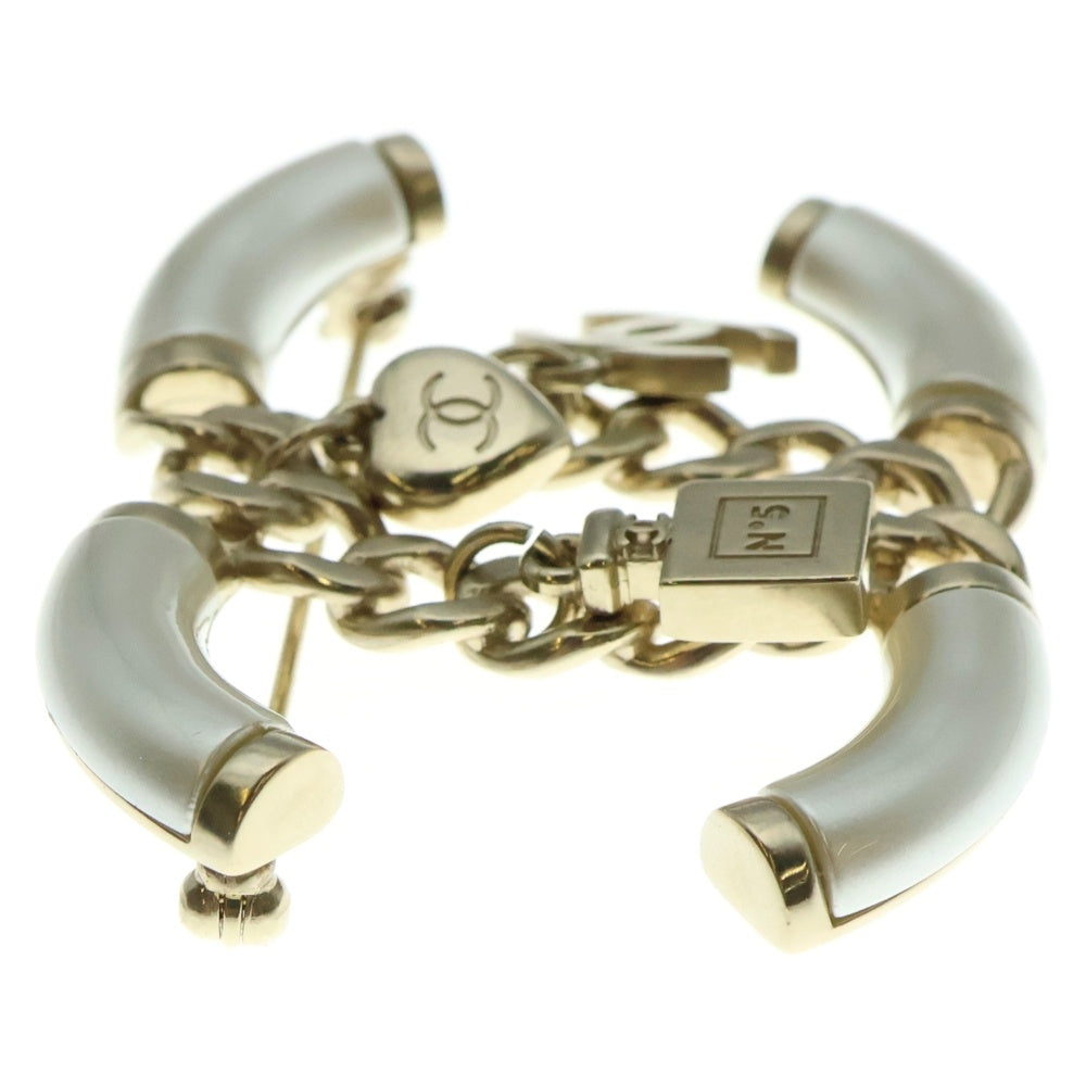 CHANEL(シャネル) ビッグココマーク パフューム×ハート×ココマークチャーム ブローチ ピンバッジ ホワイト×ゴールド GP B18B