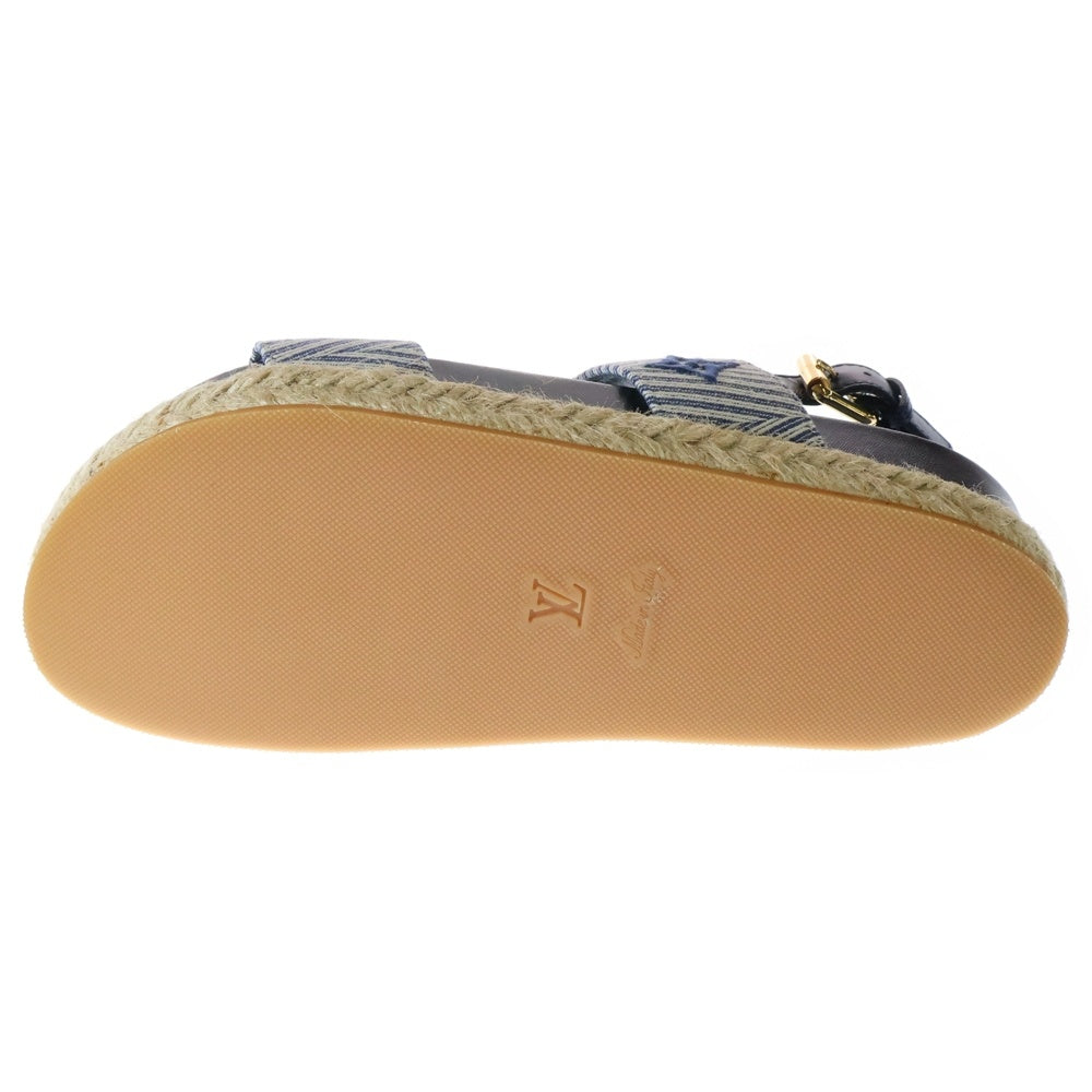 LOUIS VUITTON(ルイヴィトン) セイルアウェイ マリーヌ モノグラム キャンバス レザー エスパドリーユ ストラップ フラット サンダル シューズ ネイビー レディース