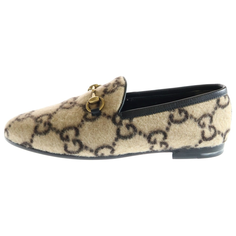 GUCCI(グッチ) GG総柄 ホースビット ウール レザー フラット ローカットシューズ ローファー ベージュ/ブラック レディース 603724