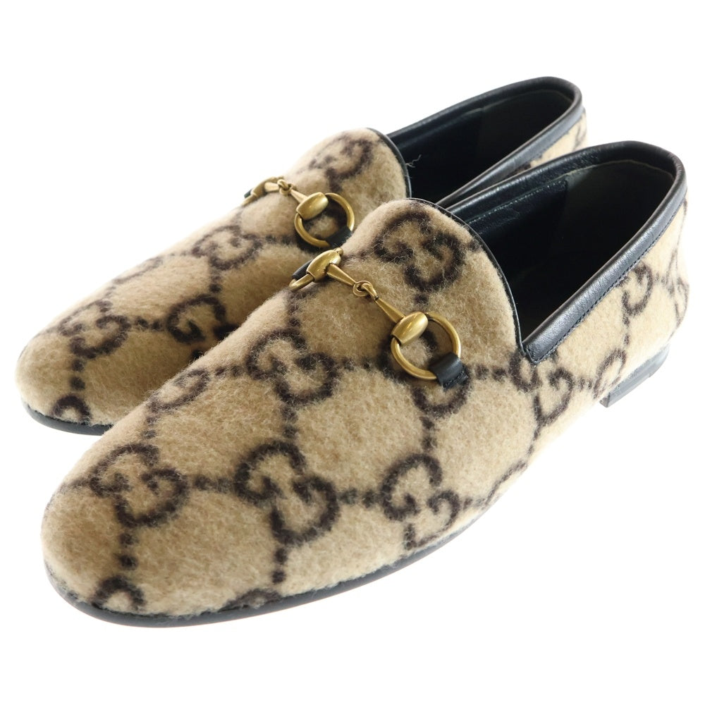GUCCI(グッチ) GG総柄 ホースビット ウール レザー フラット ローカットシューズ ローファー ベージュ/ブラック レディース 603724