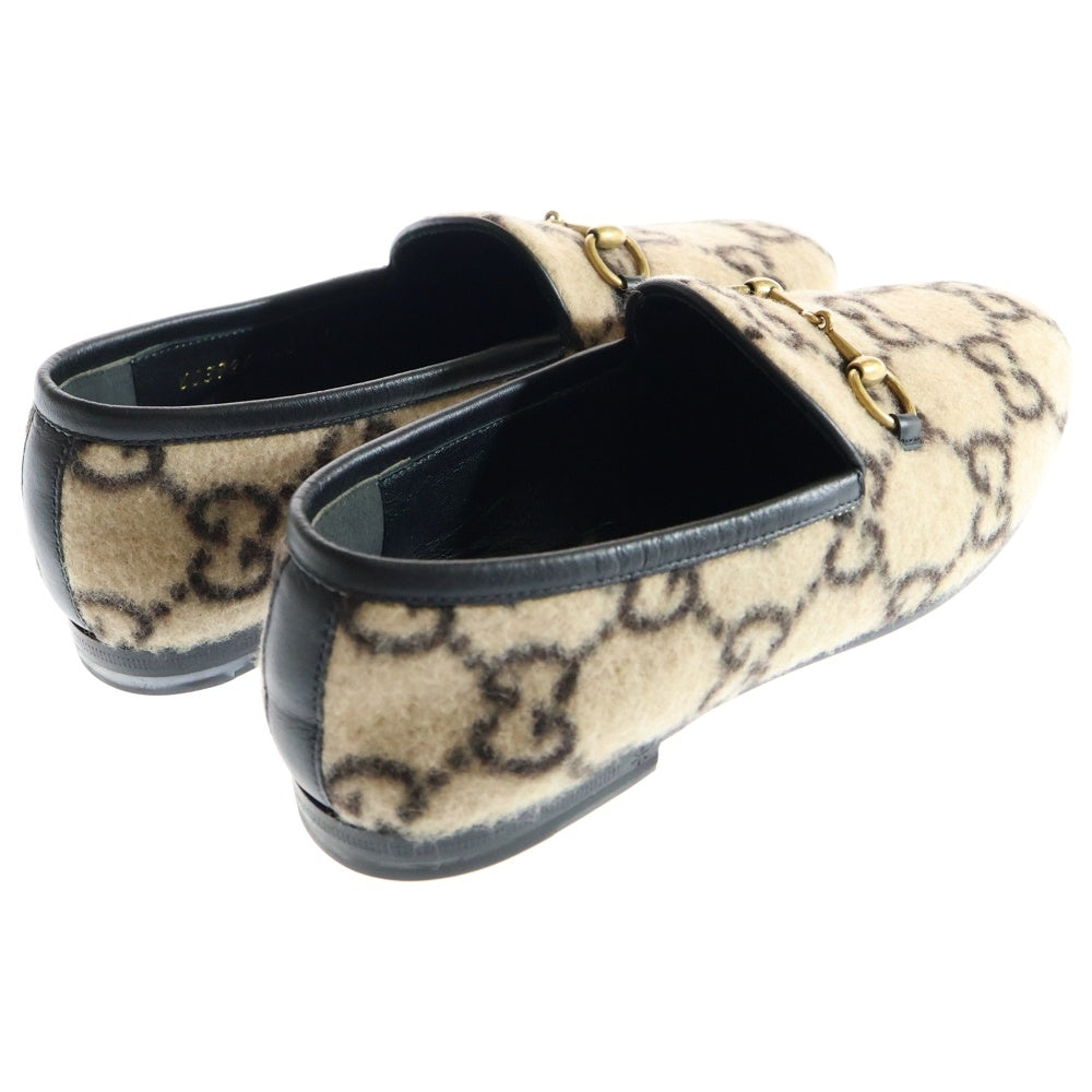 GUCCI(グッチ) GG総柄 ホースビット ウール レザー フラット ローカットシューズ ローファー ベージュ/ブラック レディース 603724