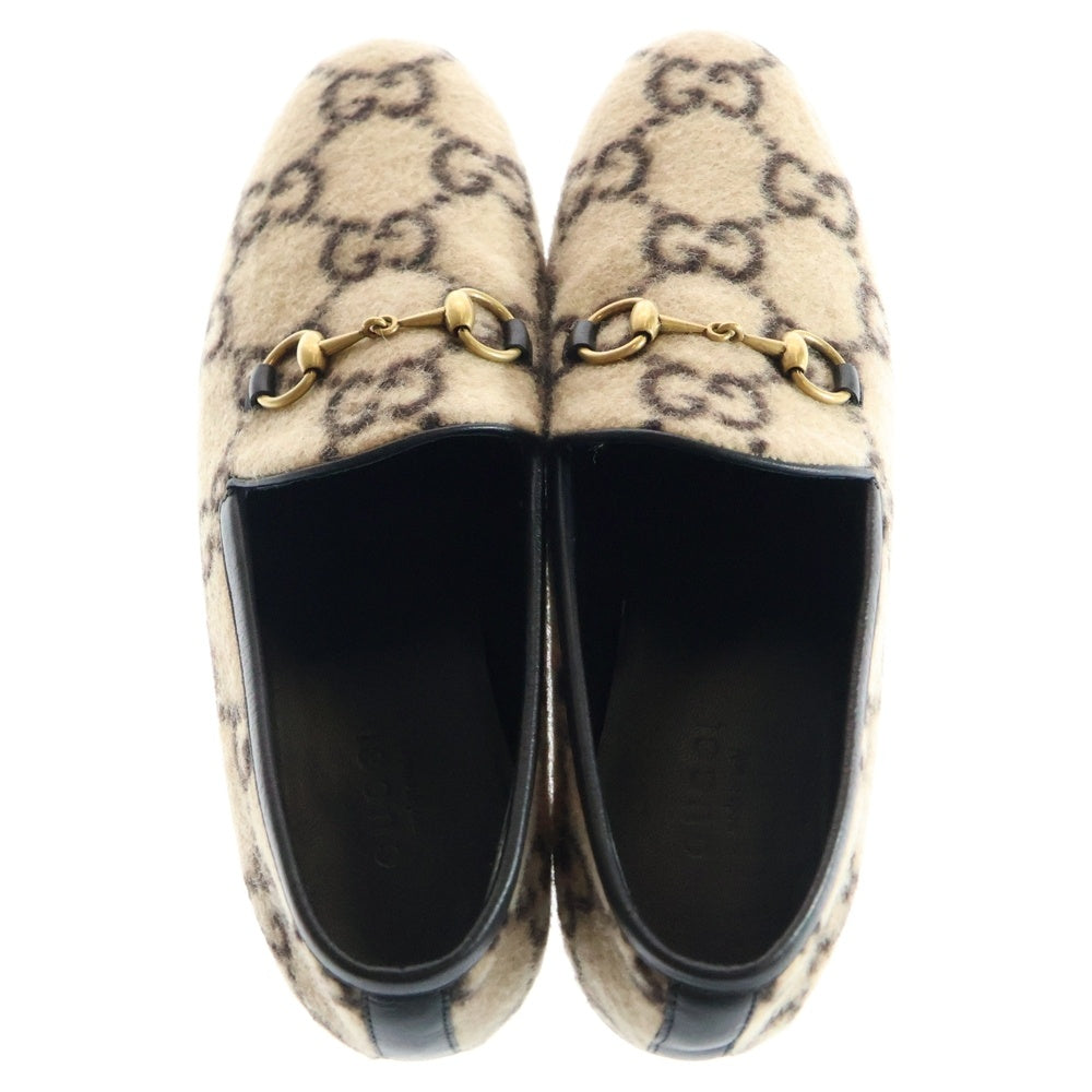 GUCCI(グッチ) GG総柄 ホースビット ウール レザー フラット ローカットシューズ ローファー ベージュ/ブラック レディース 603724