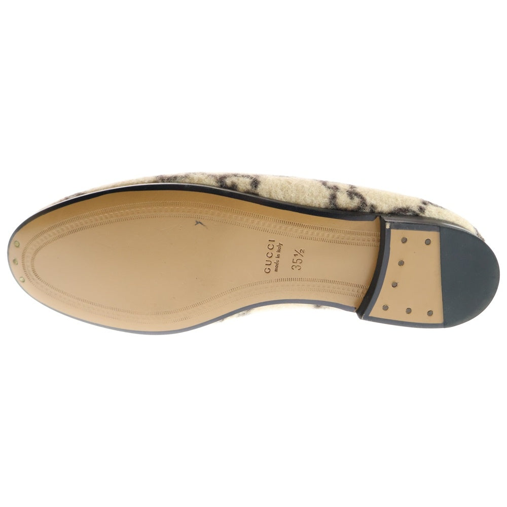 GUCCI(グッチ) GG総柄 ホースビット ウール レザー フラット ローカットシューズ ローファー ベージュ/ブラック レディース 603724