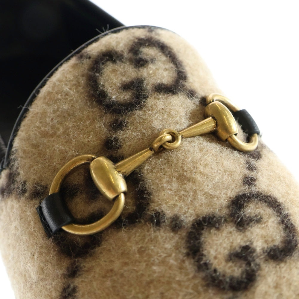 GUCCI(グッチ) GG総柄 ホースビット ウール レザー フラット ローカットシューズ ローファー ベージュ/ブラック レディース 603724