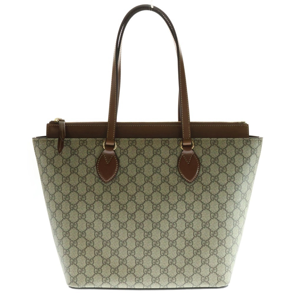 GUCCI(グッチ) GGスプリーム トートバッグ ハンドバッグ ブラウン×ベージュ レザー×PVC ゴールド金具 415721