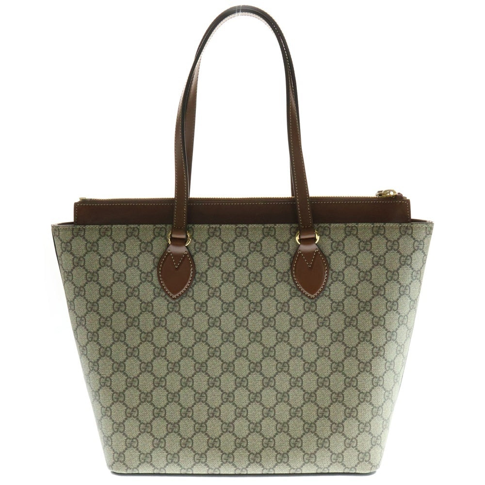 GUCCI(グッチ) GGスプリーム トートバッグ ハンドバッグ ブラウン×ベージュ レザー×PVC ゴールド金具 415721