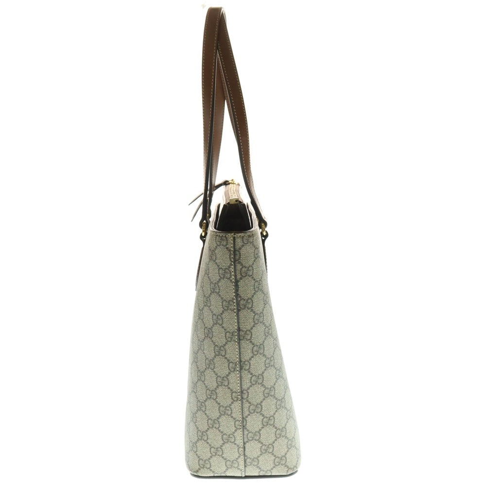 GUCCI(グッチ) GGスプリーム トートバッグ ハンドバッグ ブラウン×ベージュ レザー×PVC ゴールド金具 415721
