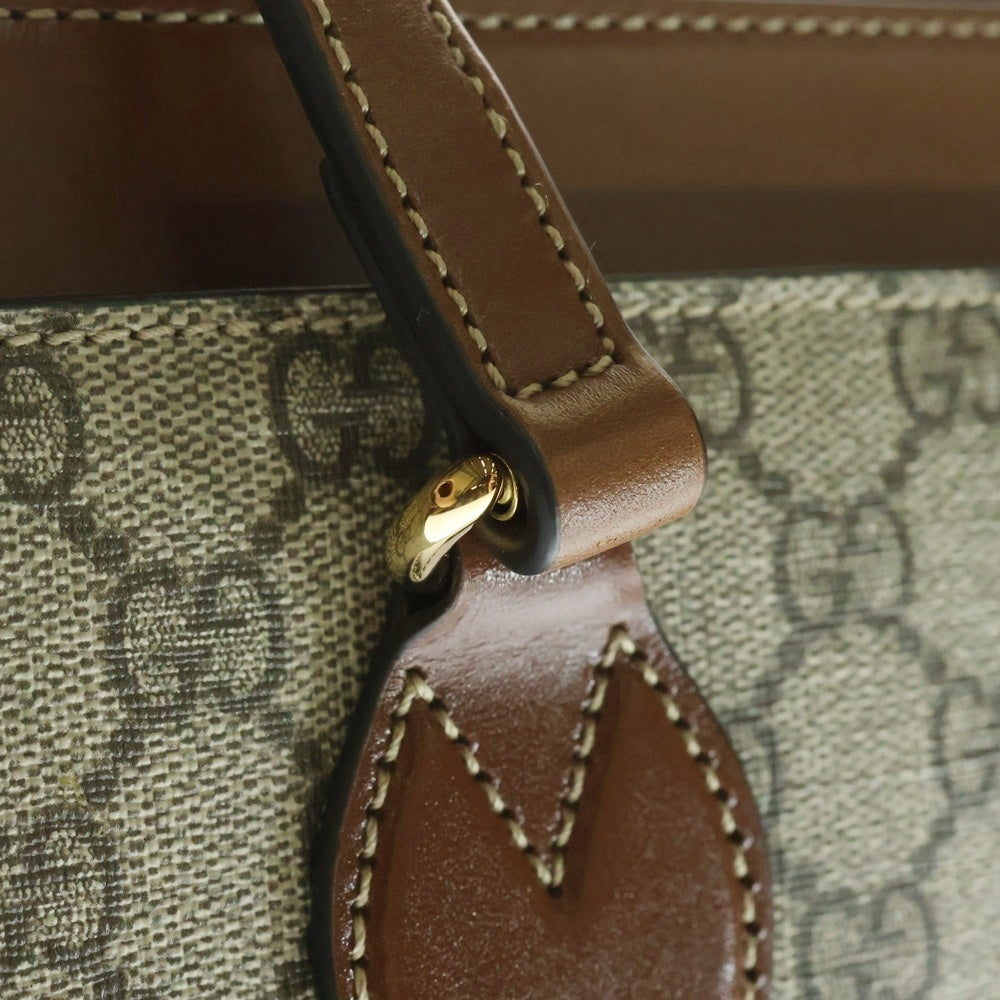 GUCCI(グッチ) GGスプリーム トートバッグ ハンドバッグ ブラウン×ベージュ レザー×PVC ゴールド金具 415721