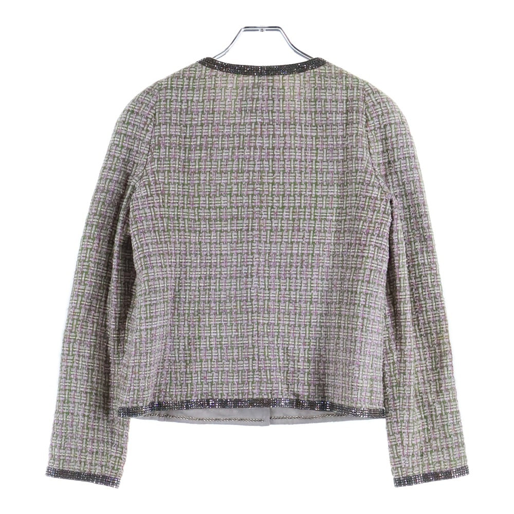 CHANEL(シャネル) ココマークボタン ラインストーン ツイード ノーカラー ジャケット パープル/グリーン レディース P40905V29598