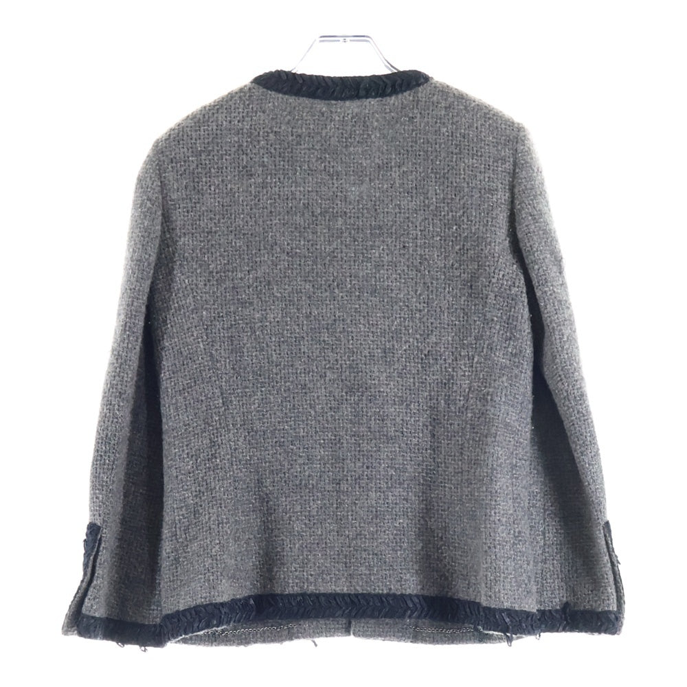 CHANEL(シャネル) ココマークボタン アルパカ カシミヤ ツイード バイカラー ノーカラージャケット グレー/ブラック レディース P39053V22034