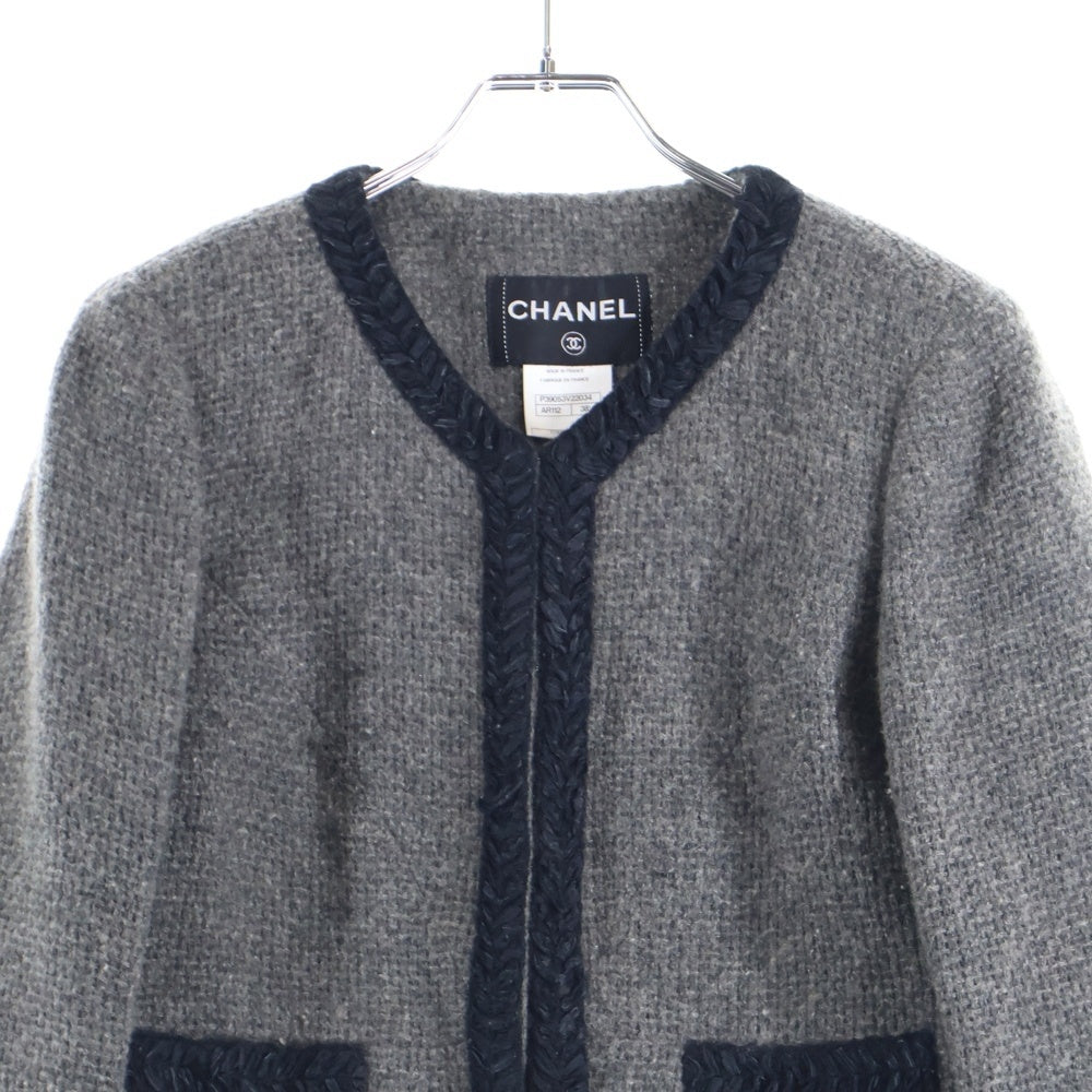 CHANEL(シャネル) ココマークボタン アルパカ カシミヤ ツイード バイカラー ノーカラージャケット グレー/ブラック レディース P39053V22034