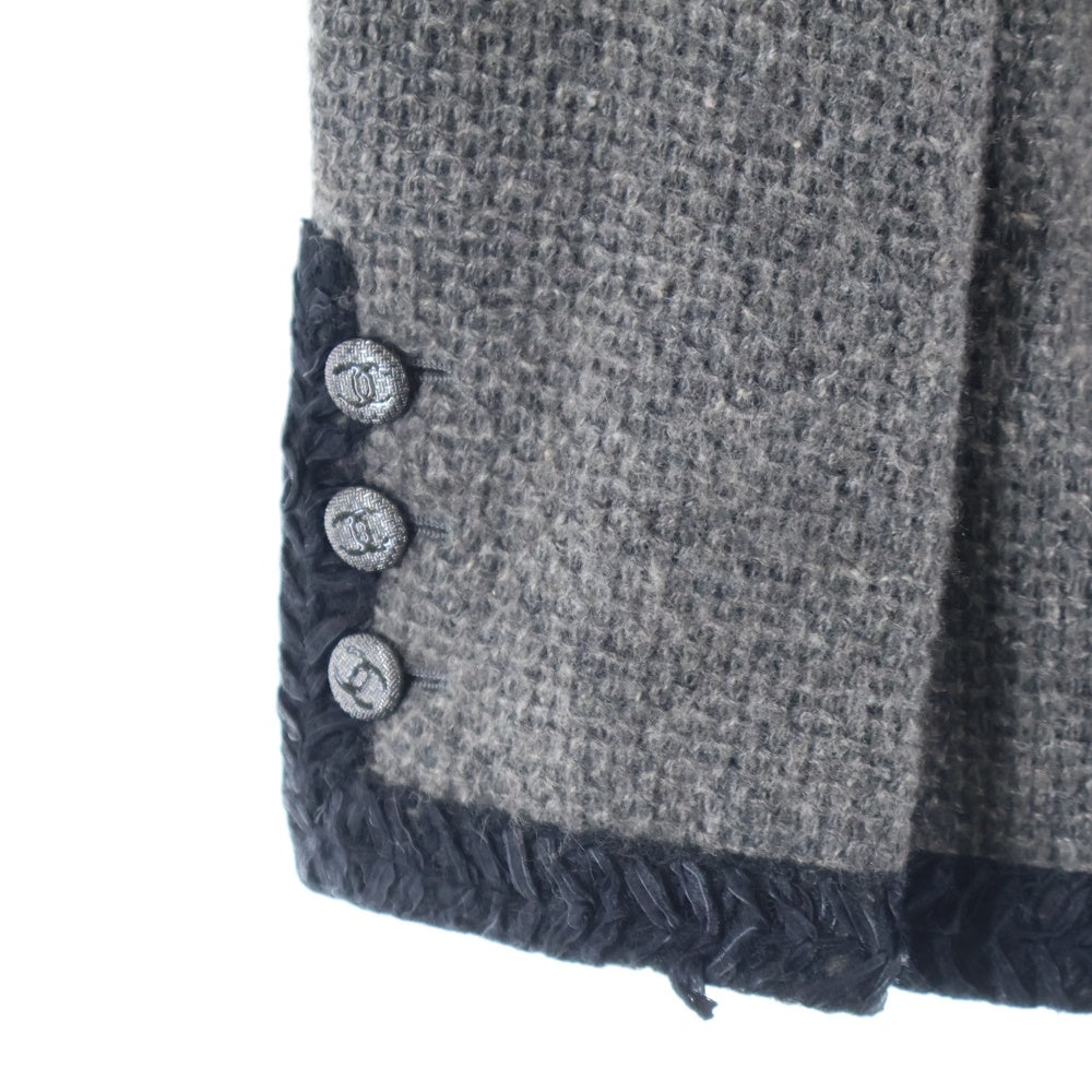CHANEL(シャネル) ココマークボタン アルパカ カシミヤ ツイード バイカラー ノーカラージャケット グレー/ブラック レディース P39053V22034