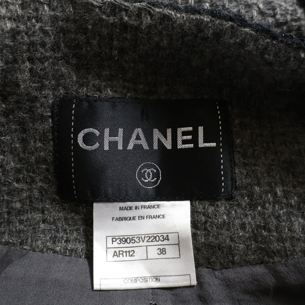 CHANEL(シャネル) ココマークボタン アルパカ カシミヤ ツイード バイカラー ノーカラージャケット グレー/ブラック レディース P39053V22034