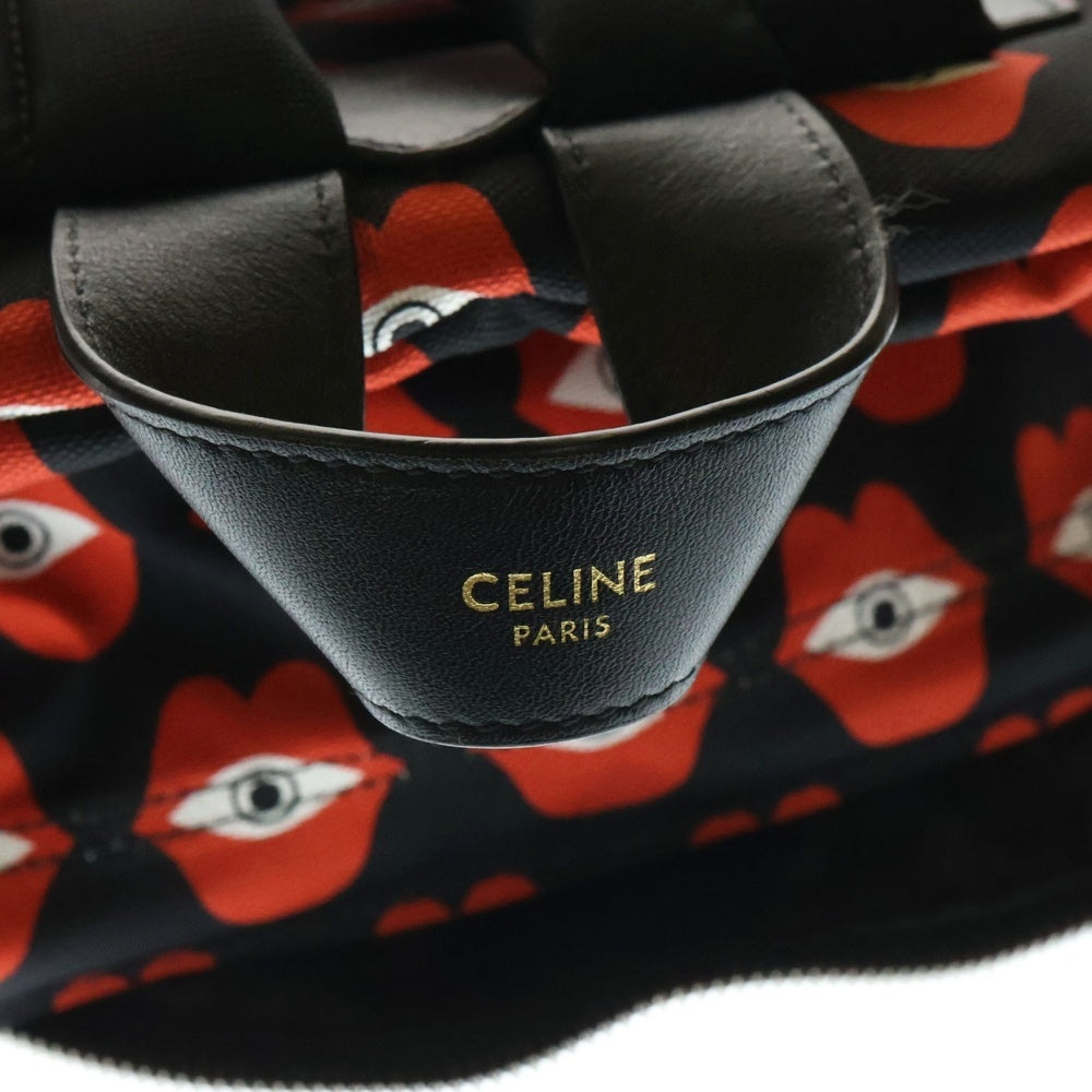 CELINE(セリーヌ) テレパシックラブ 総柄 キャンバス レザー バックパック リュックサック シルバー金具 ブラック/レッド