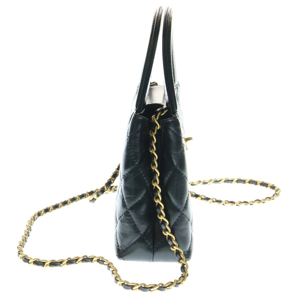 CHANEL(シャネル) ココマーク マトラッセ ラムスキン 2WAY レザーミニショッピングバッグ チェーンショルダーバッグ ブラック レディース AS4416