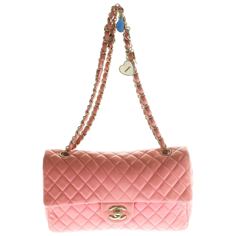 CHANEL(シャネル) ココマーク マトラッセ25 バレンタイン ラムスキン ハートチャーム付レザーショルダーバッグ ピンク レディース
