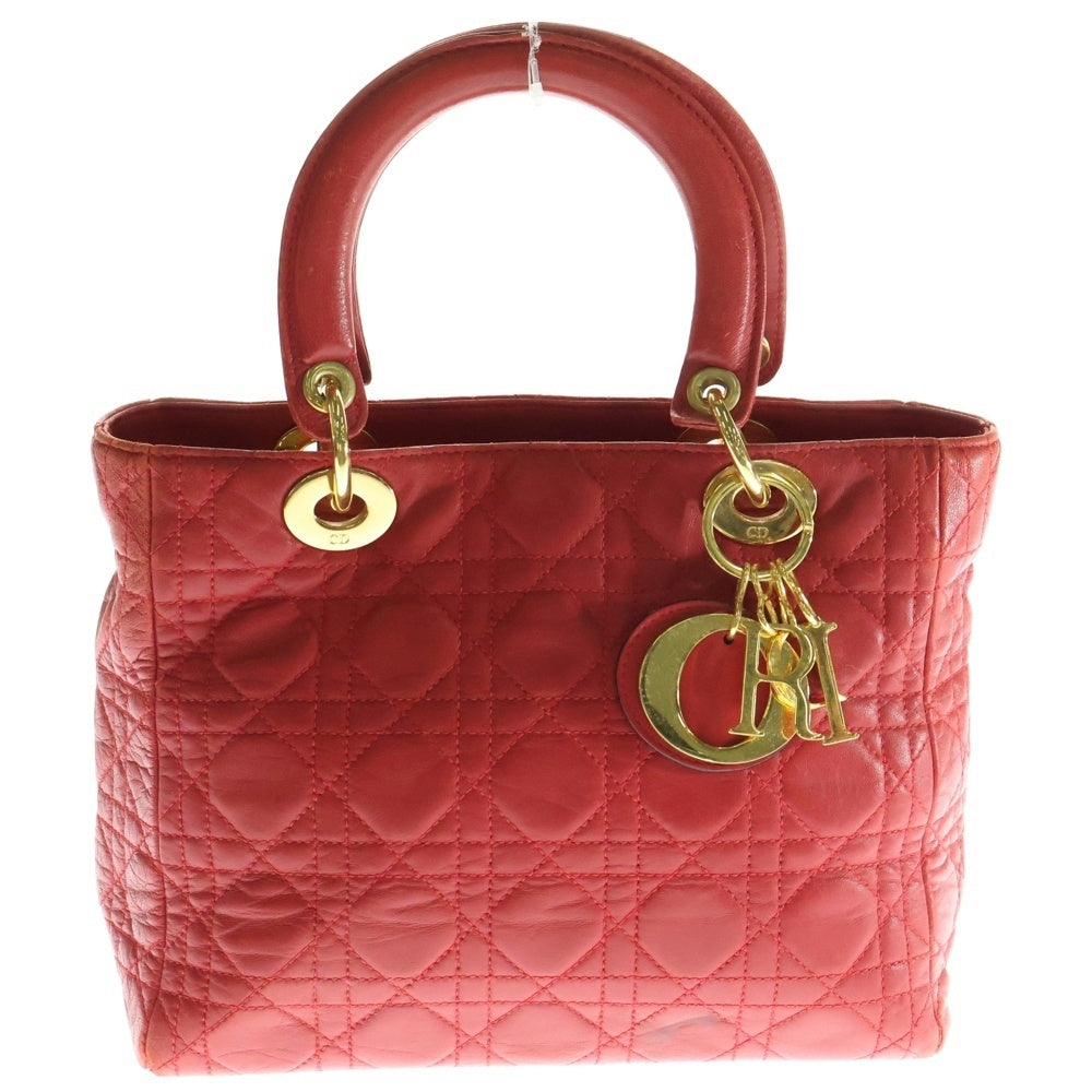 Christian Dior(クリスチャンディオール) クリスチャンディオール レディディオール ハンドバッグ レッド ゴールド金具 カナージュ ナイロン
