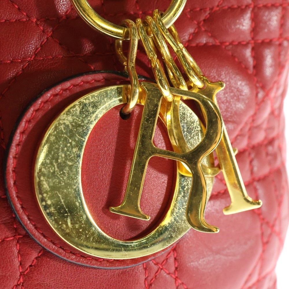 Christian Dior(クリスチャンディオール) クリスチャンディオール レディディオール ハンドバッグ レッド ゴールド金具 カナージュ ナイロン